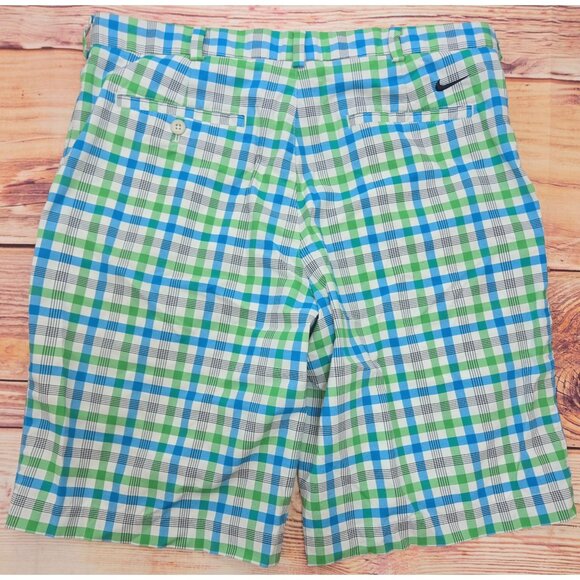 Nike Golf Mens Plaid Dri-Fit Shorts 34 Lightweight Blue Green - Picture 2 of 7